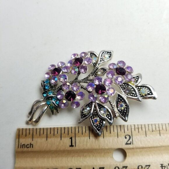 Vintage Pink Rhinestone Flower Cluster Bouquet Shape Brooch, Silver Tone, Estate - Picture 6 of 7